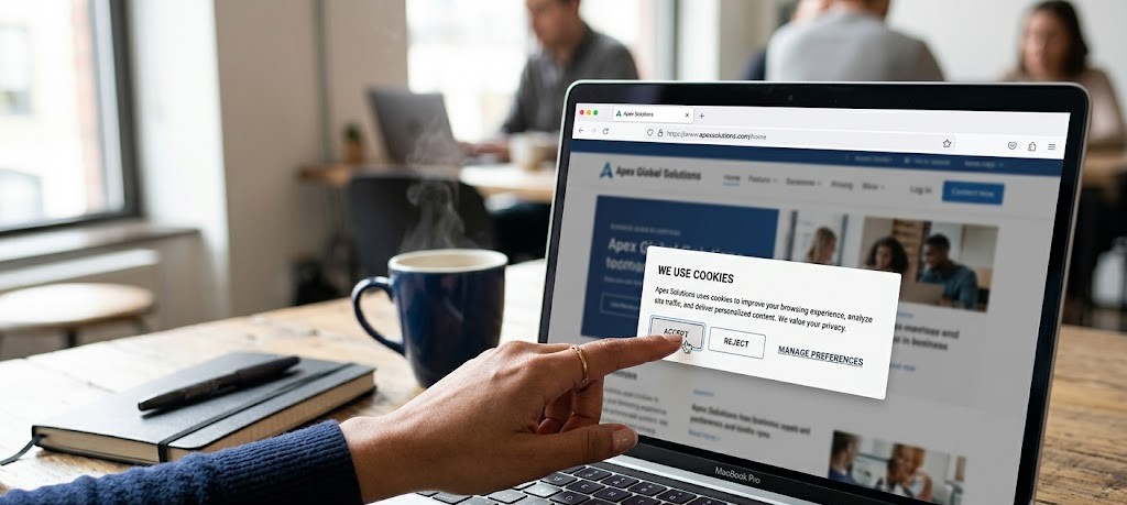 Website visitor choosing cookie consent settings before GA4 and Google Ads tracking begins.