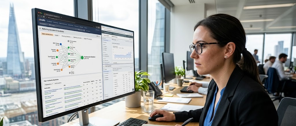 SEO specialist analysing backlinks, referring domains and AI search citation performance.